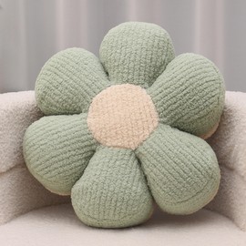 Nmkopzy Sage Green Decorative Throw Pillows Flower Daisy Shaped Pillow 16" Soft Floor Cushion for Sofa Couch Bed Girls Room Bedroom Decor Aesthetic (1, Sage Green, 16 Inch)