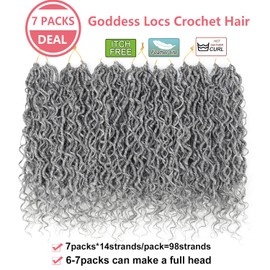 Grey Goddess Locs Crochet Hair For Black Women 14 Inch 7 Pack