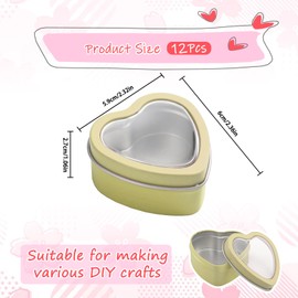 12pcs Heart Shaped Candle Tins, Empty Candle Jars Candle Containers, Metal Cans with Clear Window Lids, Candles Boxes for Thanksgiving, Christmas, New Year, Valentine's Day, Mother's Day, Gold1