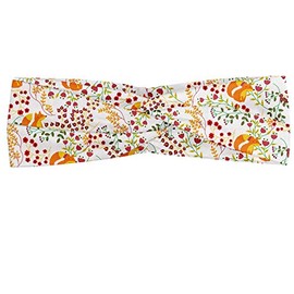Ambesonne Floral Headband for Women, Rhythmic Summer Nature Flowers Leaves Fox Forest Trees Print on Plain Backdrop, Elastic Comfy Hair Accessory Knotted Head Wrap Everyday Use, XS-S, Multicolor