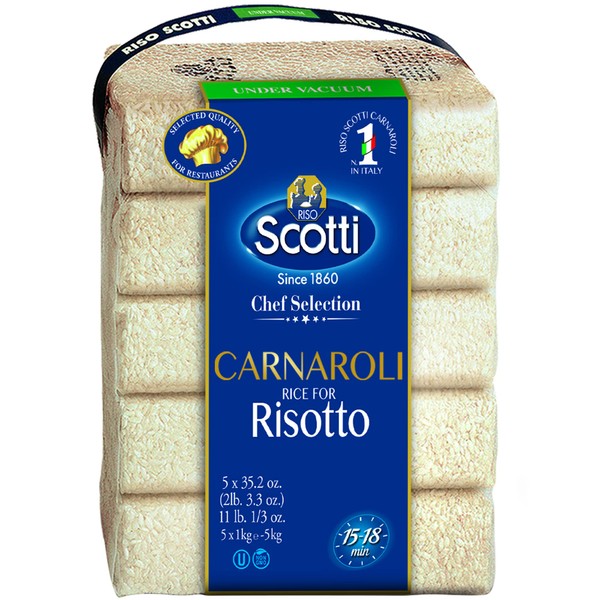 Carnaroli Rice for Risotto, 11 lbs (5x1 kg), Product of Italy, Chef Selection, Gluten Free, Non-GMO, Vacuumed Packed, Riso Scotti