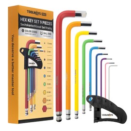 TOOLMAYS 9pcs Allen Key Set, Metric Hex Keys, 1.5-10mm, Anti-Slip Long Ball Hex Key Set with Color Coding for Furniture Assembly, Bikem, Motorcycle Repairs, Household DIY