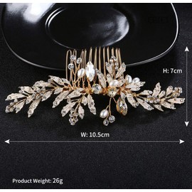 Deniferymakeup Wedding Gold Rhinestone Pearls Flower and Leaf Hair Comb Bridal Vintage Headpiece Crystal Women Hair Comb Bridal Hair Comb Wedding Hair