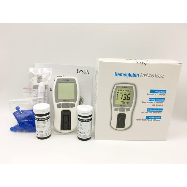 Lysun Hemoglobin Meter kit with 25pcs Strips, WHITE