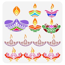 FINGERINSPIRE India Diya Stencil for Painting 11.8x11.8 inch Large Diwali Festival Painting Stencil Reusable India Light Fire Drawing Template India Theme Stencil for Home Wall Floor Decoration