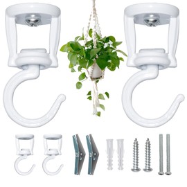 ONIKK Ceiling Hooks for Hanging Plants, Heavy Duty Metal Plant Hooks for Ceilings, Screw-in Hooks for Hanging Birdfeeders, Lamps, Planters, Outdoor Decorative Hooks up to 33 lbs. (2, White)