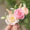 Fangsen Black Wedding Pink Ivory Rose Flower Hair Comb Bridal