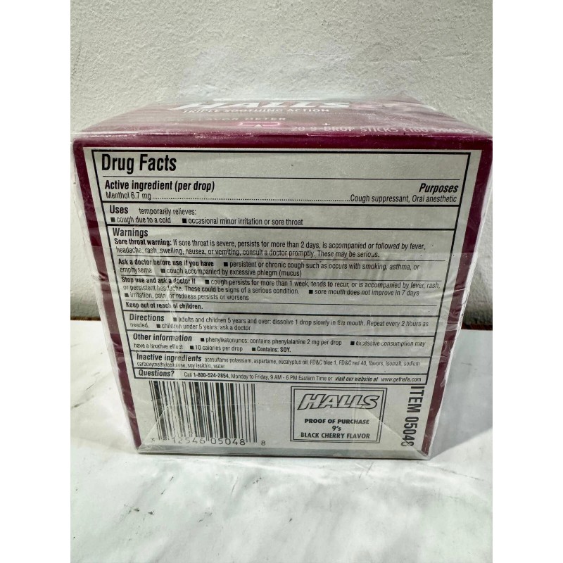 Halls Black Cherry Sugar Free Cough Drops - 180 Drops