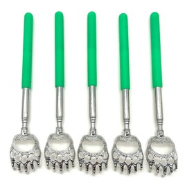 Telescopic Back Scratcher 5-Pack - Extendable Bear Claw Metal Claws (8" to 22") with Ergonomic Non-Slip Rubber Handles, Portable, Compact Design, Ideal for Back, and Leg Massage -Green Handle