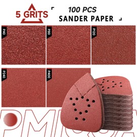 PMIQSA Pack of 100 400 Grit Triangle Sandpaper Delta Sanders 135 x 93 mm Mouse Sandpaper Velcro Sanding Triangles for Woodworking Metal Polishing Sanding