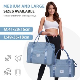 FIORETTO Womens Sports Gym Tote Bag Duffle Bag with Wet Pocket, Travel Bag Weekend Overnight Bags with Removable Strap, Water-Resistant Carry On Bag Hospital Holdalls for Women Blue Ashes