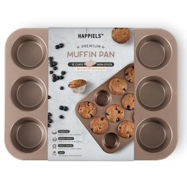 HAPPIELS Premium 12-Cup Muffin Pan Nonstick | Non toxic Cupcake Pan Non Stick | Muffin Tin 12 cups