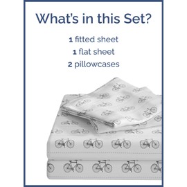 Kids Bikes Full 4 Piece Sheet Set - Boys, Girls, Teens, Toddler - Easy Fit, Deep Pockets - Breathable, Hotel Quality Bedding Sheets - Machine Washable - Wrinkle Free - Cute, Cozy & Soft - CGK Linens