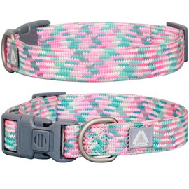 JC HOUSE Reflective Dog Collar, Neck 16’’-25’’, Adjustable Soft Nylon Collar with Safety Lock for Medium, Large Dogs, Pink, L
