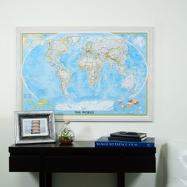 Craig Frames Wayfarer, Classic World Push Pin Travel Map, Traditional Whitewash Solid Wood Frame and Pins, 24 by 36-Inch