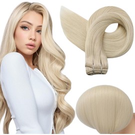 Full Shine Blonde Weft Hair Extensions 18 Inch Sew in Hair Extensions Human Hair 60 Platinum Blonde Double Weft Hair Bundles 100 Gram Weave Human Hair Extensions