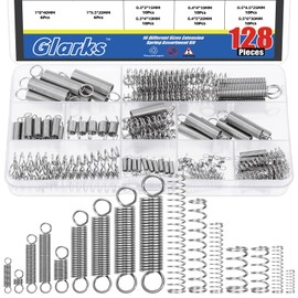 Glarks 128pcs Stainless Steel Extension Springs with Double Hook Sets 16 Sizes Small Spring Tension Spring Wire Assortment for Machinery Construction Industrial