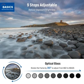 NEEWER BASICS 82mm Variable ND Filter, ND2-400 1-9 Stops Light Reduction Rotatable Variable Neutral Density Filter with Anti Fingerprint Coating, Slim Frame for Camera Lens