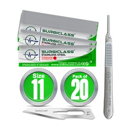 Surgiclass Surgical Scalpel Surgical Blades # 11 Stainless Steel Sterile and Handle No 3 Perfect for Wood Art, Surgical, Sculpting, Repairs, Lab Anatomy, Sign, Card Making Lab TRAI SURGIGR11-20