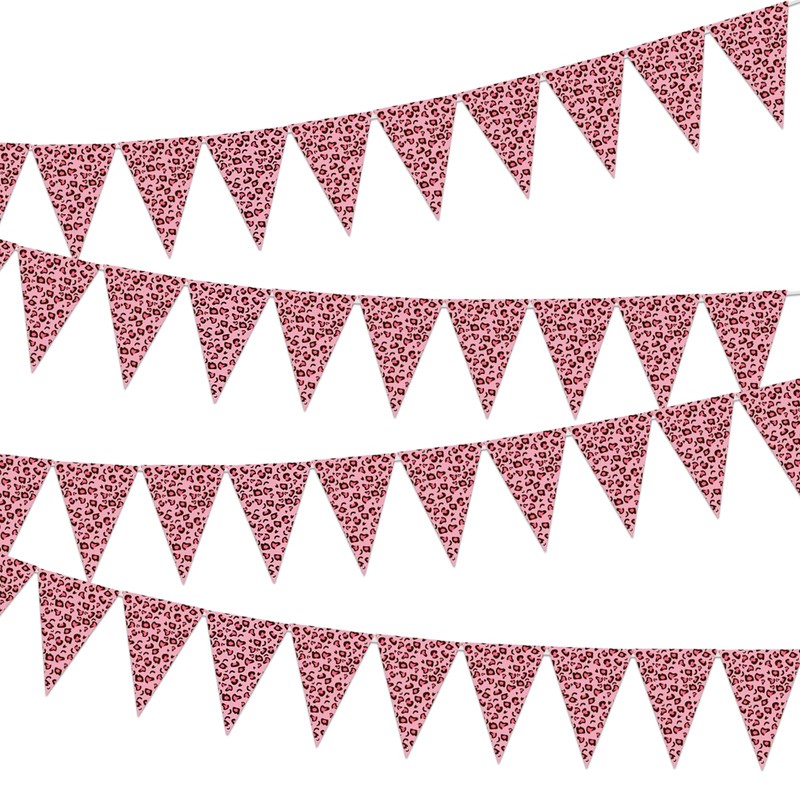 JOYMEMO 3 Pieces Cheetah Pennant Banners - Pre-Strung Leopard Triangle