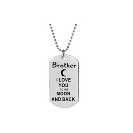SBI Jewelry Brother Dog Tag Necklace Silver I Love You To The Moon And Back Military Pendant Necklaces, Stainless Steel, Boys Mom Family Niece Cousin Best Friends BFF Birthday Anniversary