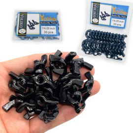 Yoliko 30 PCS 1/4-20 Inch Wingnuts, Quality Carbon Steel Wing Nuts Black Zinc Plated Fasteners Parts Butterfly Nut, Hand Twist Tighten Hardware Nuts Butterfly Wing-Nut 1/4-20” Assorted Kit