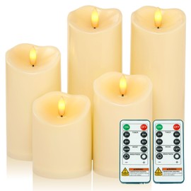 Amagic Waterproof Outdoor Flameless Candles with Remote, LED Candles Battery Operated with Timer, Flickering Fake Pillar Candle for Outside Patio Yard Decor, Dark Ivory, Set of 5, D3 X H4 5" 6" 8" 8"