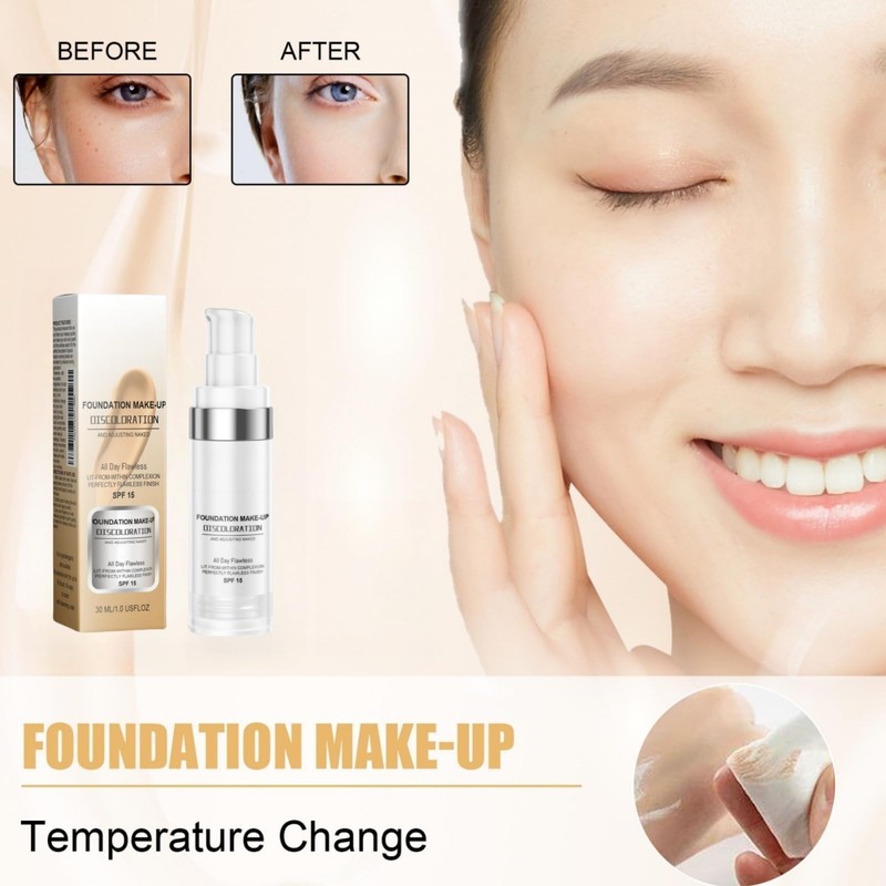 Foundation Color Changing,Flawless Colour Changing Warm Skin Tone Foundation,Liquid Foundation,Founda-tion