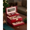 CASEGRACE Jewelry Box,3 Layers Leather Jewelry Storage Box with Lock,
