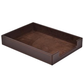 HCSZ Faux Leather Letter Tray - Load Documents Trays Front for Office Desktop Organizer - Desk Magazine, File, A4 Paper Holder - Paper Document File Holder Drak Brown (Drak Brown, A4-Tray)