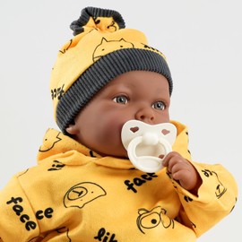 The Magic Toy Shop BiBi Doll 18" Black Baby Doll In Yellow Outfit With Brown Eyes, Sounds & Dummy - Real Life Baby Dolls For Girls & Boys - Realistic Baby Doll Black Doll Talking Doll (Ethnic Yellow)