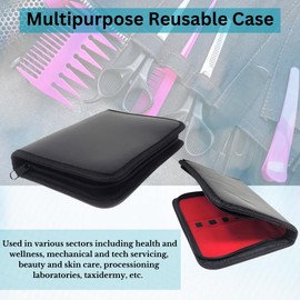 HIGH TECH INSTRUMENTS Salon Scissors Tweezers Pouch Faux Leather Bag Storage Case Holder Hair Stylist Grooming Tools Organizer With Zipper & Elastic Loops (10 Holding Slots - 7"x11")