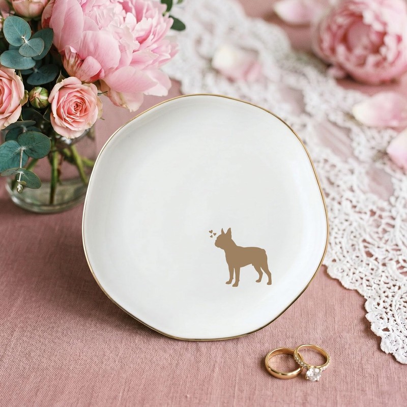 Boston Terrier Jewelry Dish Tray for Dog Lovers, Ceramic Trinket