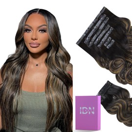 IDN BEAUTY Seamless Clip In Hair Extensions Human Hair Body Wave 130g 1B/6/1B Balayage Natural Black to Chestnut Brown Remy Hair Seamless Clip Ins For Black Women PU Invisible Edge 18 Inch 9pcs