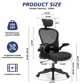 TLLMOON-6065 Detailed Micro-Adjustable Seat, Lift and Move Seat, 2D Lumbar Support, 2D Armrest with Headrest. Study Chair, Computer Gaming Chair. (Black)
