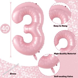 Big 13th Birthday Balloons, 40 Inch Pastel Pink Number 1 & 3 Helium Foil Balloons for 13 Year Old Birthday Decor, Self Inflating Mylar 31st Birthday Balloons for Girls Anniversary Party Decorations