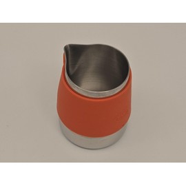 rattleware 12 oz Macchiato Pitcher, Handle Free, Stainless Steel, with Orange Rubber Shell, 27212