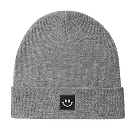 MaxNova Smile Face Knit Hats for Boys Girl 0-6 Months Light Grey