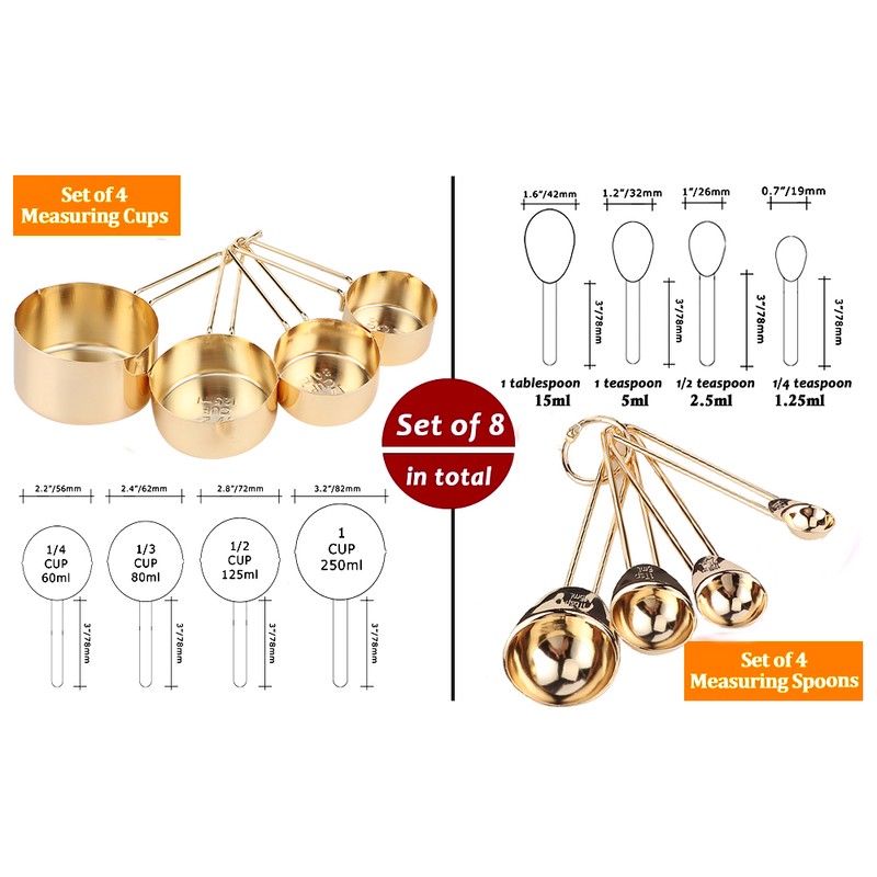 8Pcs Stainless Steel Measuring Cup Spoon Set with Scales Home