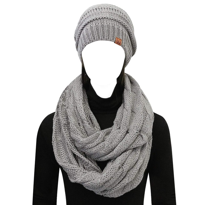 Wrapables Winter Warm Chunky Cable Knit Infinity Scarf and Beanie