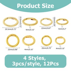 Hobbspring 12Pcs 4 Styles Spring Gate Ring Real 18K Gold Plated Ring Clips Brass Round Oval Clasp Carabiner Snap Clip Spring Keyring Buckle for DIY Handbag Keychains Bag Purse and Jewelry Connector