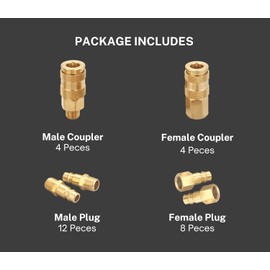 T TANYA HARDWARE Brass 1/4 Inch NPT High Flow Air Coupler and Plug Kit, Air Hose Quick Connect Adapter, V Style, Air Compressor Fittings, (28 Piece)