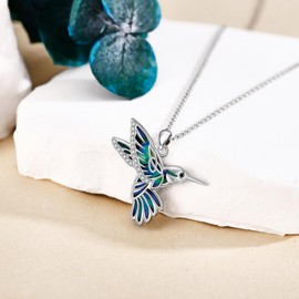 VENACOLY Abalone Shell Hummingbird Necklace Sterling Silver Hummingbird Pendant Bird Animal Mother's Day Jewellery for Women Mum Mom
