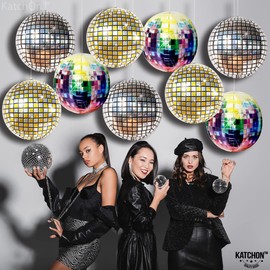 KatchOn, Multicolor Disco Ball Balloons - 22 Inch, Pack of 9 | 4D Sphere Disco Balloons for Disco Party Decorations | Inflatable Disco Ball Balloons for Disco Ball Decorations | Disco Decorations
