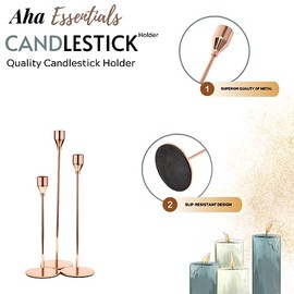 Aha Essential - Juego de 6 portavelas cónicos para decoración del hogar, bodas, cenas, fiestas, aniversario, baño, portavelas para centro de mesa (oro rosa)