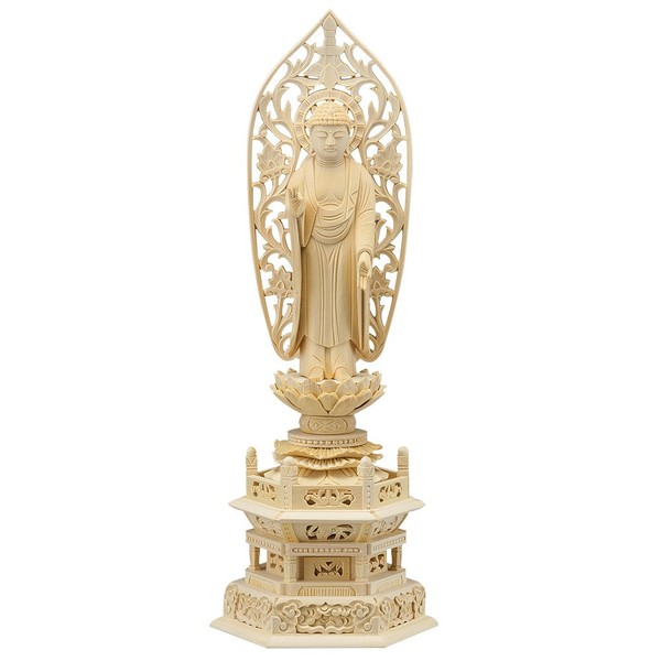 Butsudanya Takita Shoten Buddha Statue Supervised by the Great Buddha Master "Hokari Kodo (Funaamitabha Nyorai (Pure Land Sect and Jishu Sect), White Wooden, 3.5 inches (27.4 cm) x Width 4.1 inches (10.5 cm)); Honzon Buddha Statue for Buddhist Altar, Woo
