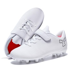 ZGWULZNGL Kids Soccer Shoes Professional Soccer Cleats Girls Soccer Cleats Shoes for Boys Training Firm Ground,White