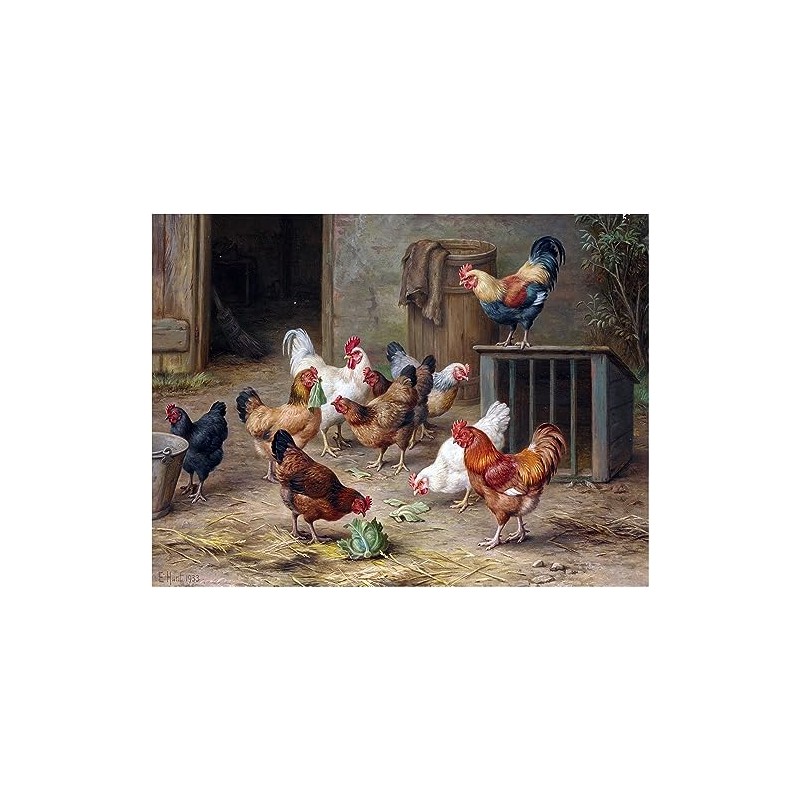 Farmyard Rooster Hens by Edgar Hunt Accent Tile Mural Kitchen