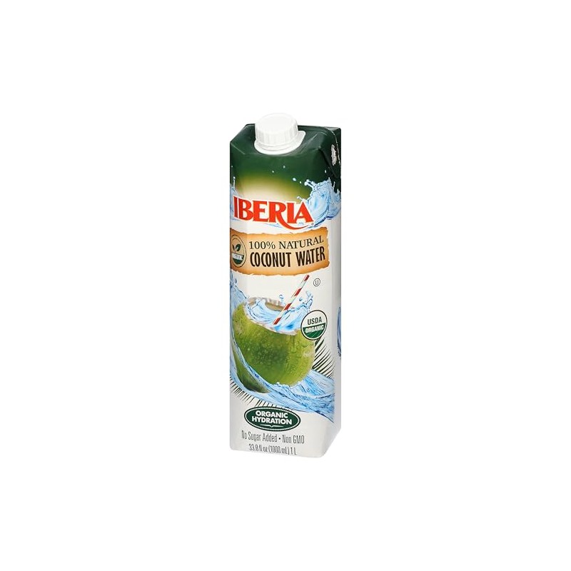 Iberia 100% Pure Organic Coconut Water, 1 Liter , 33.8