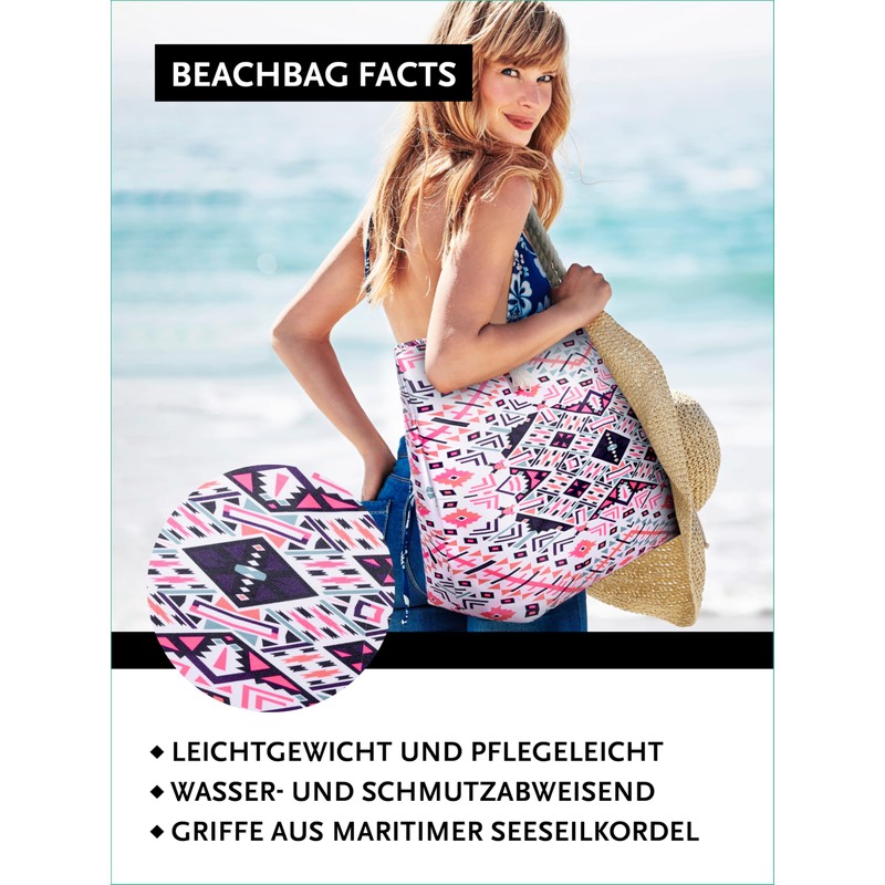 DonDon Large Beach Bag, Water Resistant With Zip Polycotton, Kaleidoscope